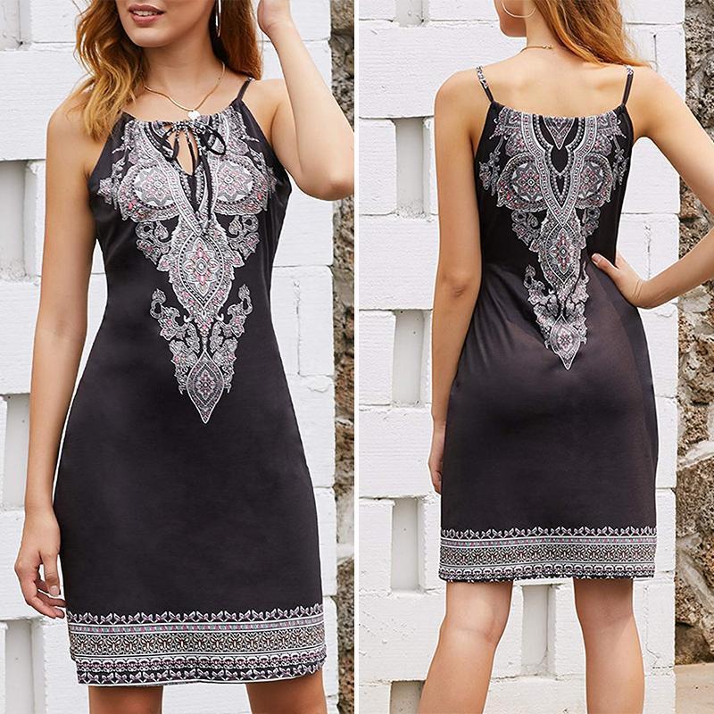Womens Casual Print Sleeveless Short Sundress